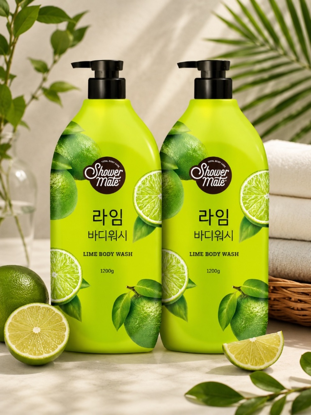 Lot 2 Shower Mate Lime Body Wash 42.3 oz Jumbo Korean K-Beauty Moisturizing Wash
